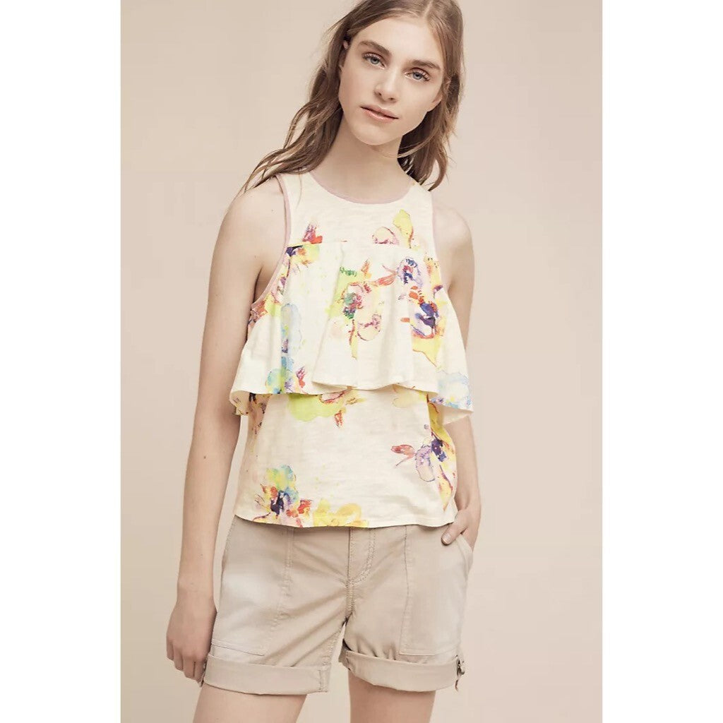 NWT!! Anthropologie MEADOW RUE Cantara Floral Knit Tiered Tank Top X-Small