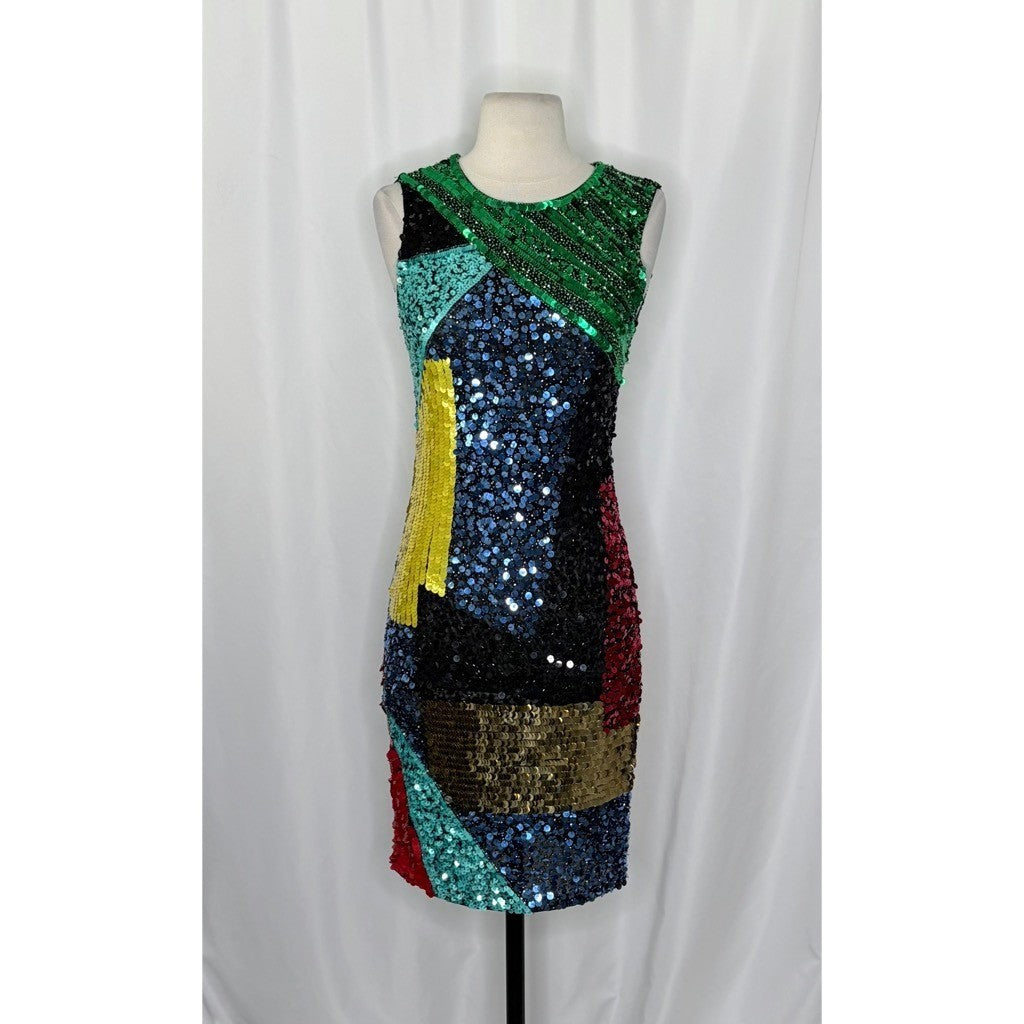 NWT!! ALICE + OLIVIA Nat Sequin Embellished Dress Sheath Beaded Colorful Size 2