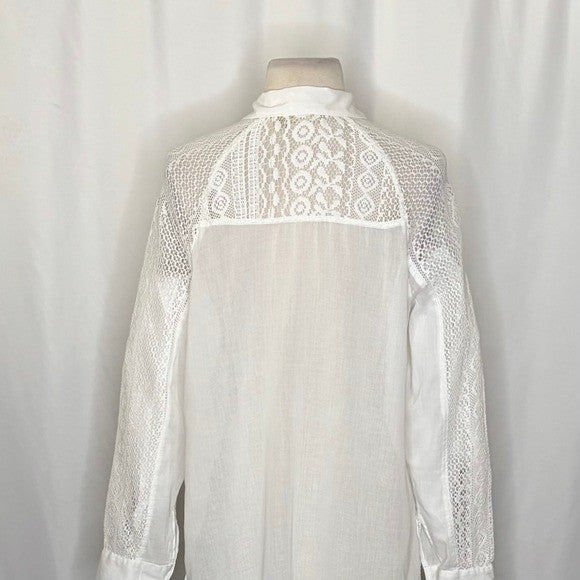 Anthropologie HOLDING HORSES White Lace Sleeve Buttondown Shirt Top Lacey Small