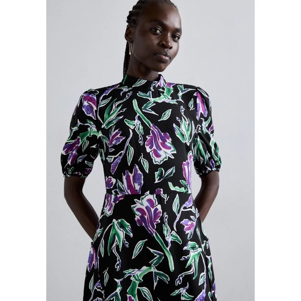 NWT!! DVF DIANE VON FURSTENBURG Nella Dress Violet Floral Midi Spring Size 2