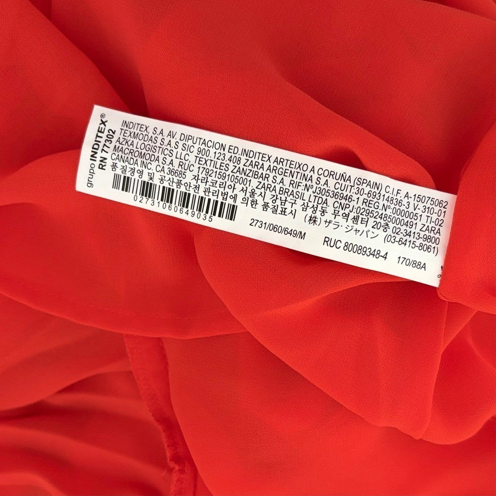 ZARA Pleated Ruffled Red Maxi Dress Plunge V Neckline Valentine 2731/060 Medium