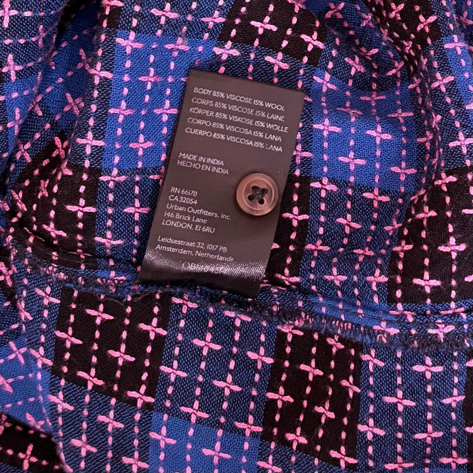 Anthropologie PILCRO Embroidered Plaid Buttondown Blue Pink Plaid Pocket X-Small