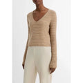 VINCE Cashmere Fair Isle V Neck Sweater Sandshell Combo Preppy Pullover Medium
