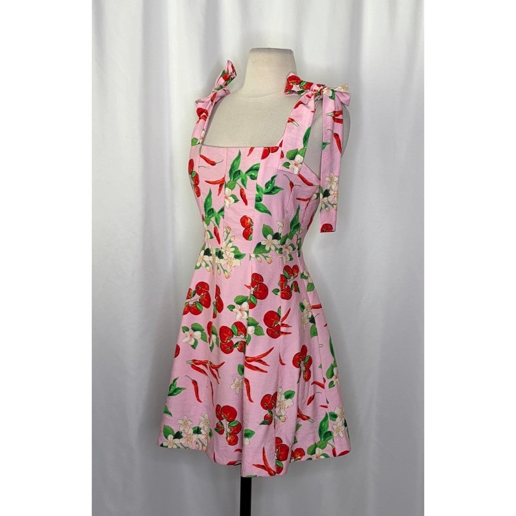 NWT!! ZARA Pink Cherries Veggie Print Mini Dress Cherry Vacation Medium