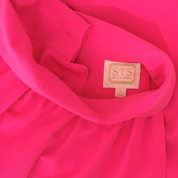 SAIL TO SABLE Hydra Hot Pink Cowl Portrait Neck Shift Dress Barbiecore Medium