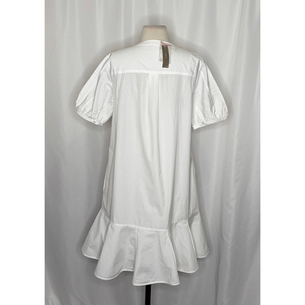 NWT!! J. CREW Delilah Dress Cotton Poplin Solid White Mini Ruffle Small Tall ST