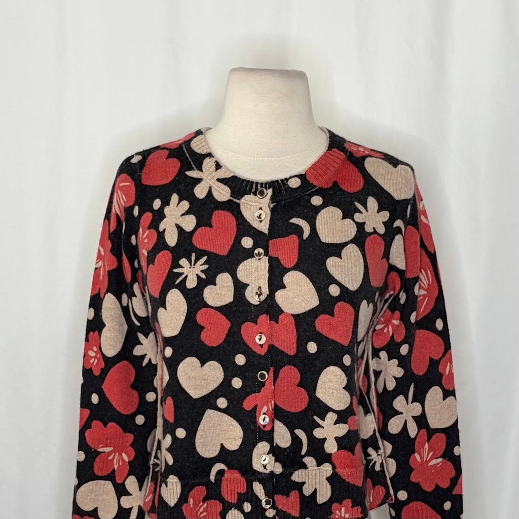 NWT!! FREE PEOPLE Nocturnal Patterned Cardi Black Retro Combo Hearts Floral XS
