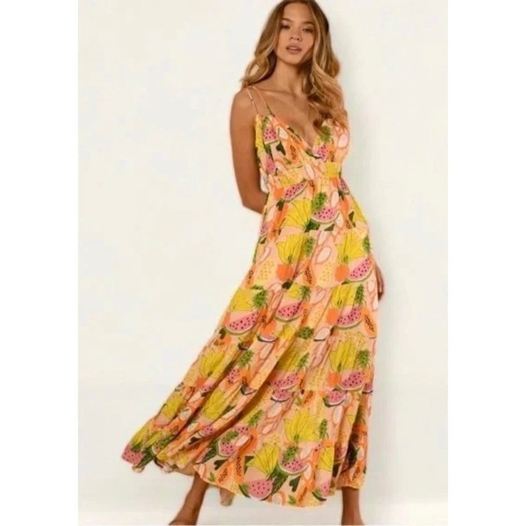 Anthropologie HUTCH Fruit High-Low Wrap Maxi Dress Glenne Tie Waist X-Small