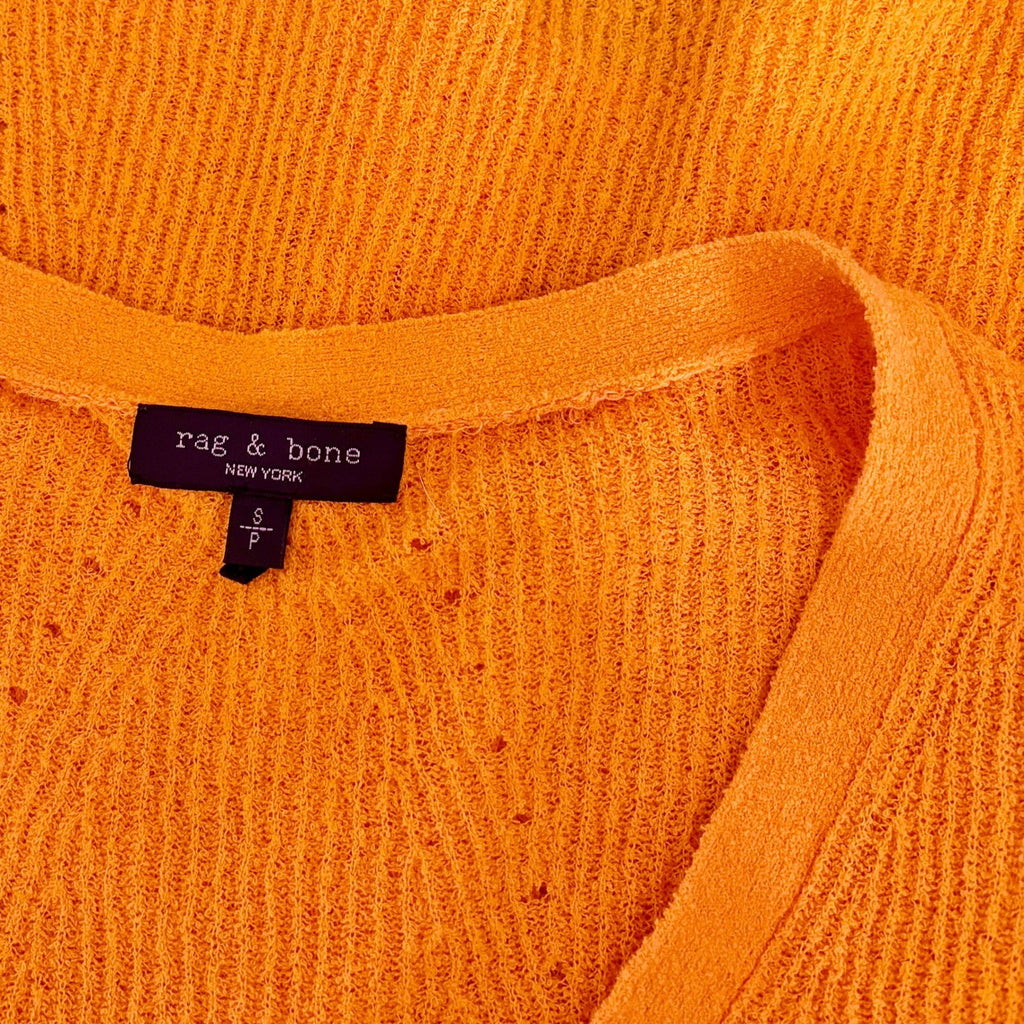 RAG & BONE Soleil Ribbed Cotton-Blend Cardigan Sweater Marigold Orange Small