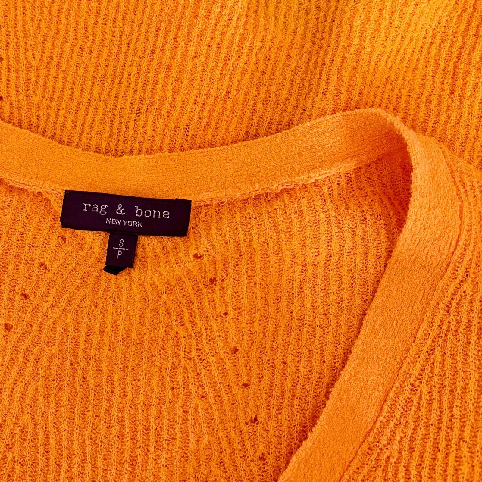 RAG & BONE Soleil Ribbed Cotton-Blend Cardigan Sweater Marigold Orange Small