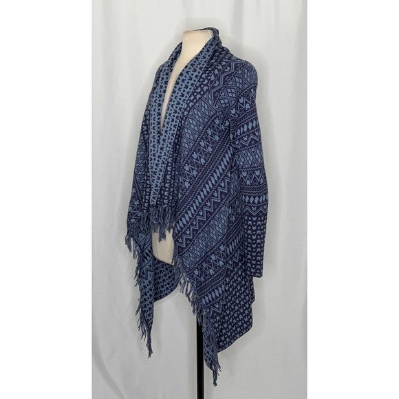 DISNEY PARKS Mickey Mouse Fringed Cardigan Sweater Blue Chevron Medium Large