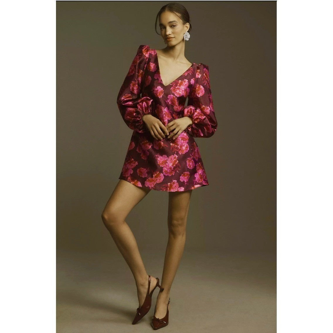 NWT!! Anthropologie BHLDN Aliana V Neck Floral Organza Mini Dress Large