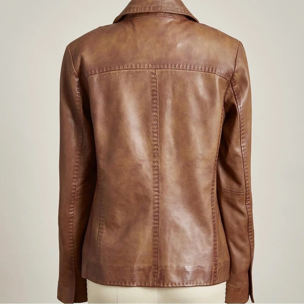 SUNDANCE McKenna Leather Blazer Jacket Honey Brown Floral Lining Boho Medium