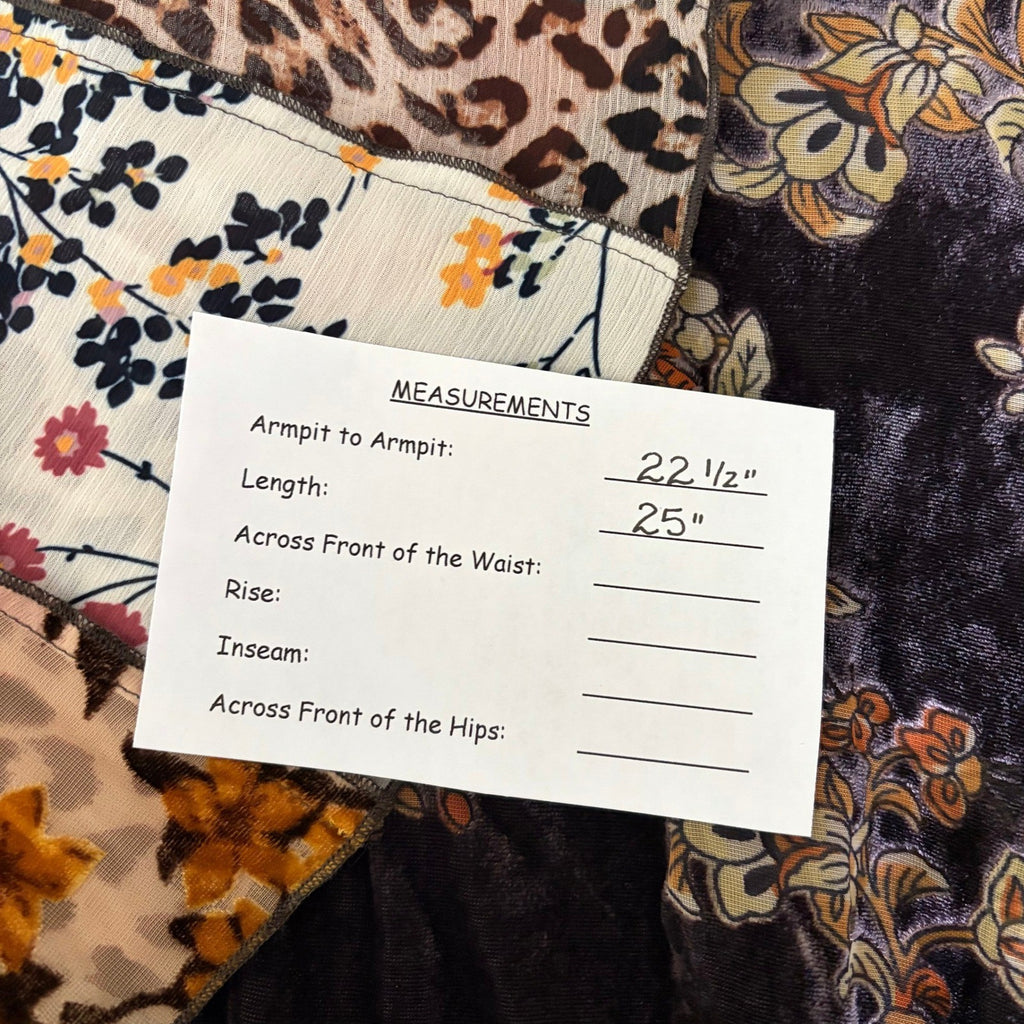 JOHN MARK Floral Velvet Burnout Animal Bell Sleeve Blouse Top Tie Waist Large