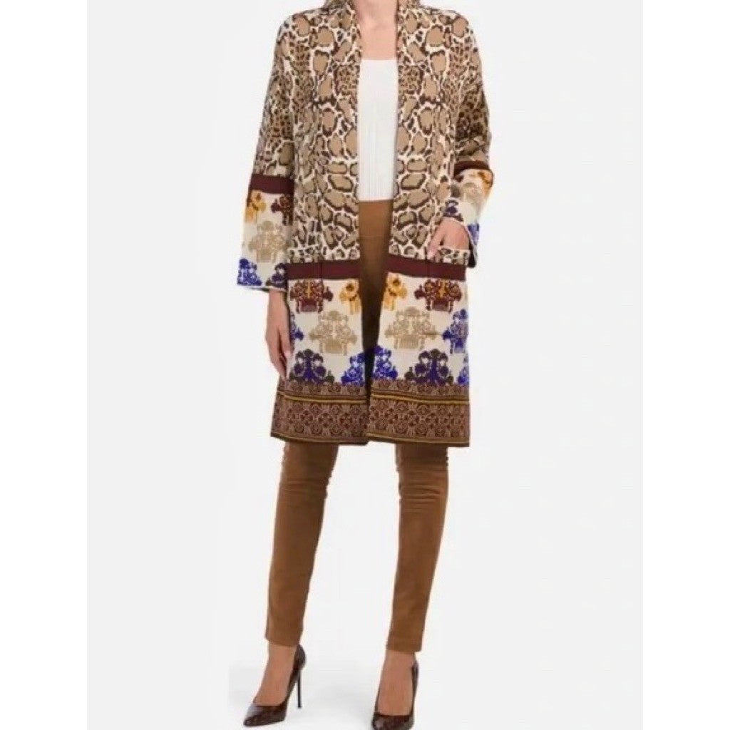 MAX SPORT Twin Print Duster Cardigan Sweater Leopard Print Maxsport Large