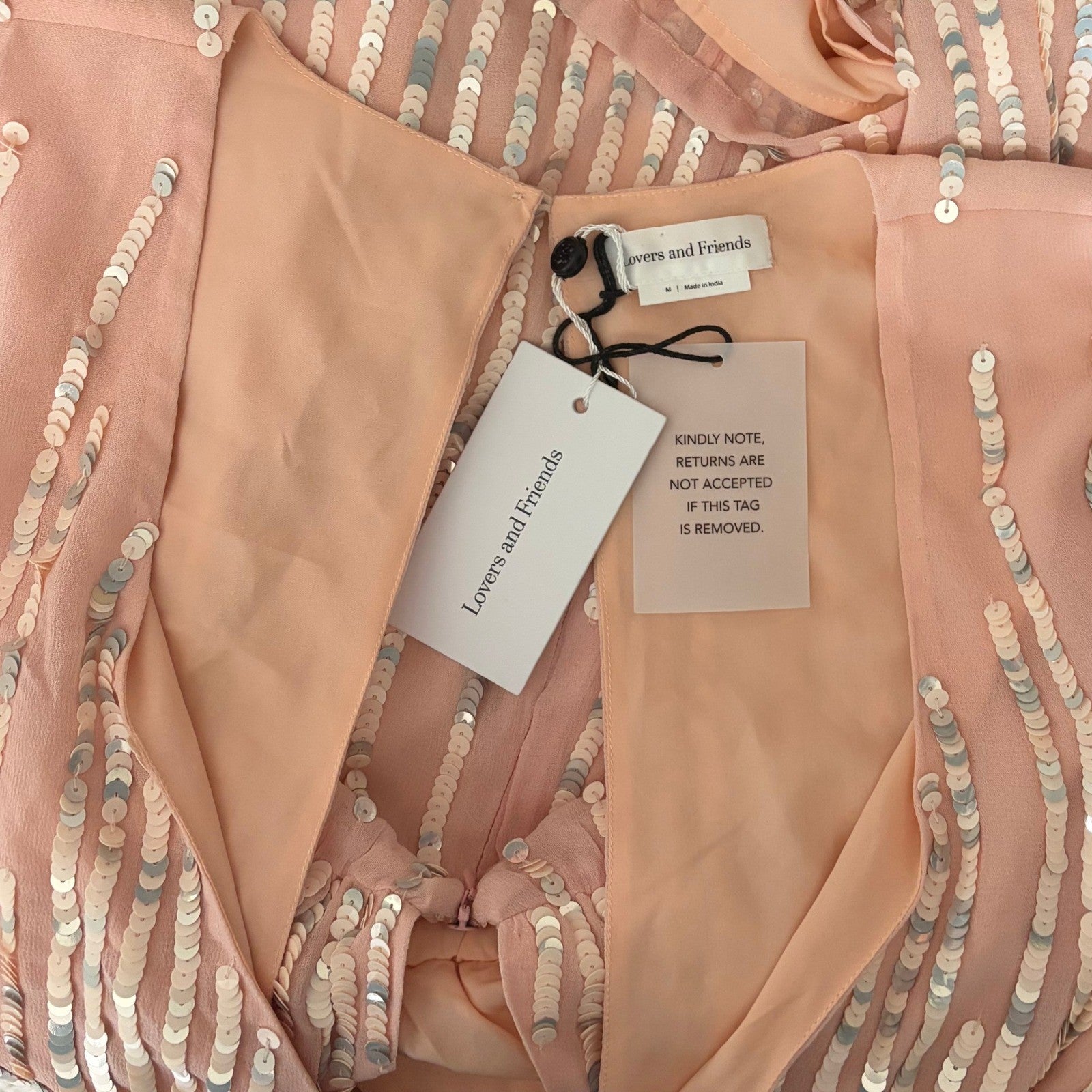 NWT!! LOVERS + FRIENDS Poppy Blush Pink Sequin Long Sleeve Mini Dress Medium