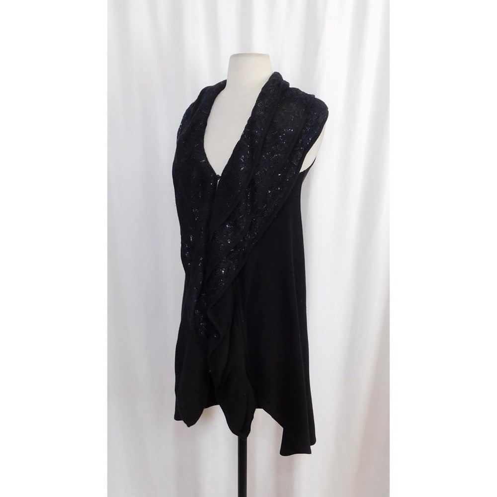 ALICE + OLIVIA Black Cascading Ruffled Knit Floral Lace Sweater Vest Cashmere XS