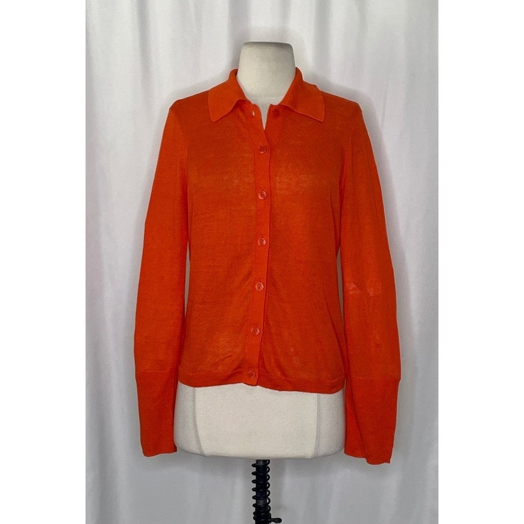 NWT!! J. CREW Collared Button-Up Sweater Cardigan Linen Poppy Orange Red Small