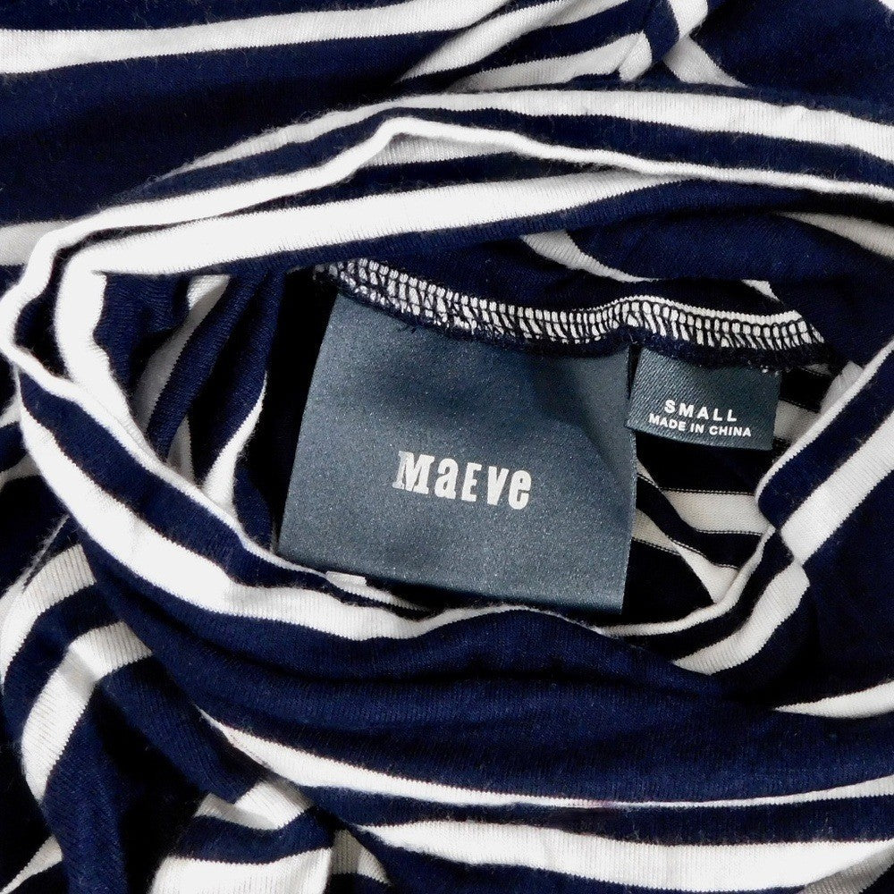 Anthropologie MAEVE Navy Blue White Striped Turtleneck Jersey Knit Dress Small