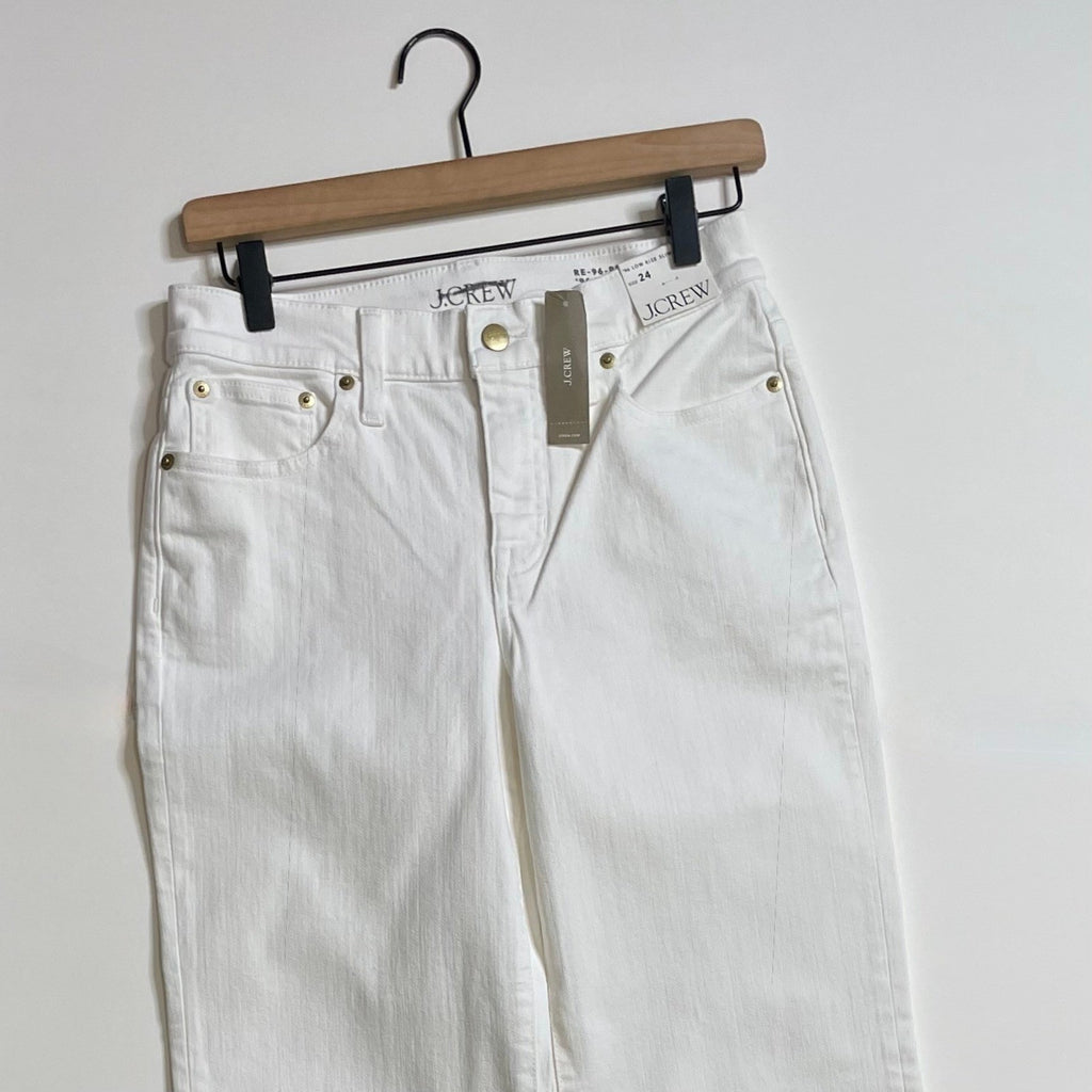 NWT!! J. CREW Lower Rise Full Length Slim Wide Jeans Solid White Retro Size 24