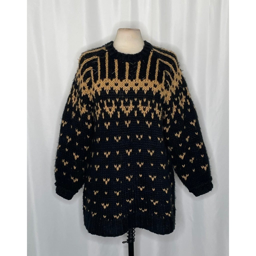 ZARA Limited Edition Beaded Jacquard Sweater Black Brown Oversized Chunky Small