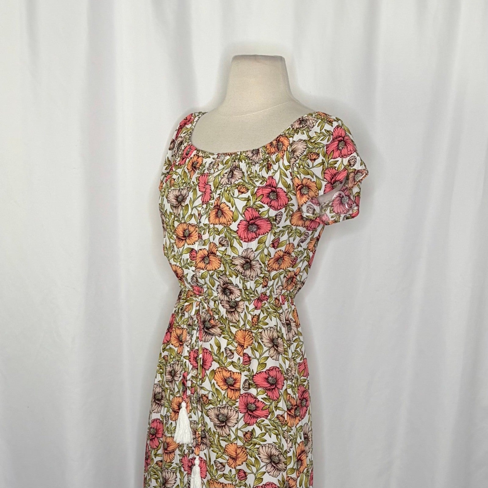 ATL ABEL THE LABEL Floral High Low Maxi Dress Pink Poppy Ruffled Bohemian XS