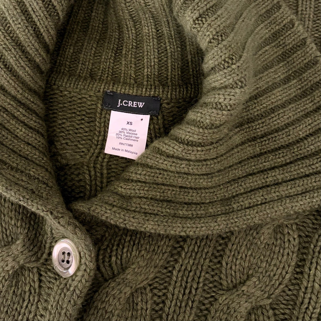 Vintage J. CREW Cable Knit Shawl Collar Cardigan Sweater Wool Cashmere X-Small