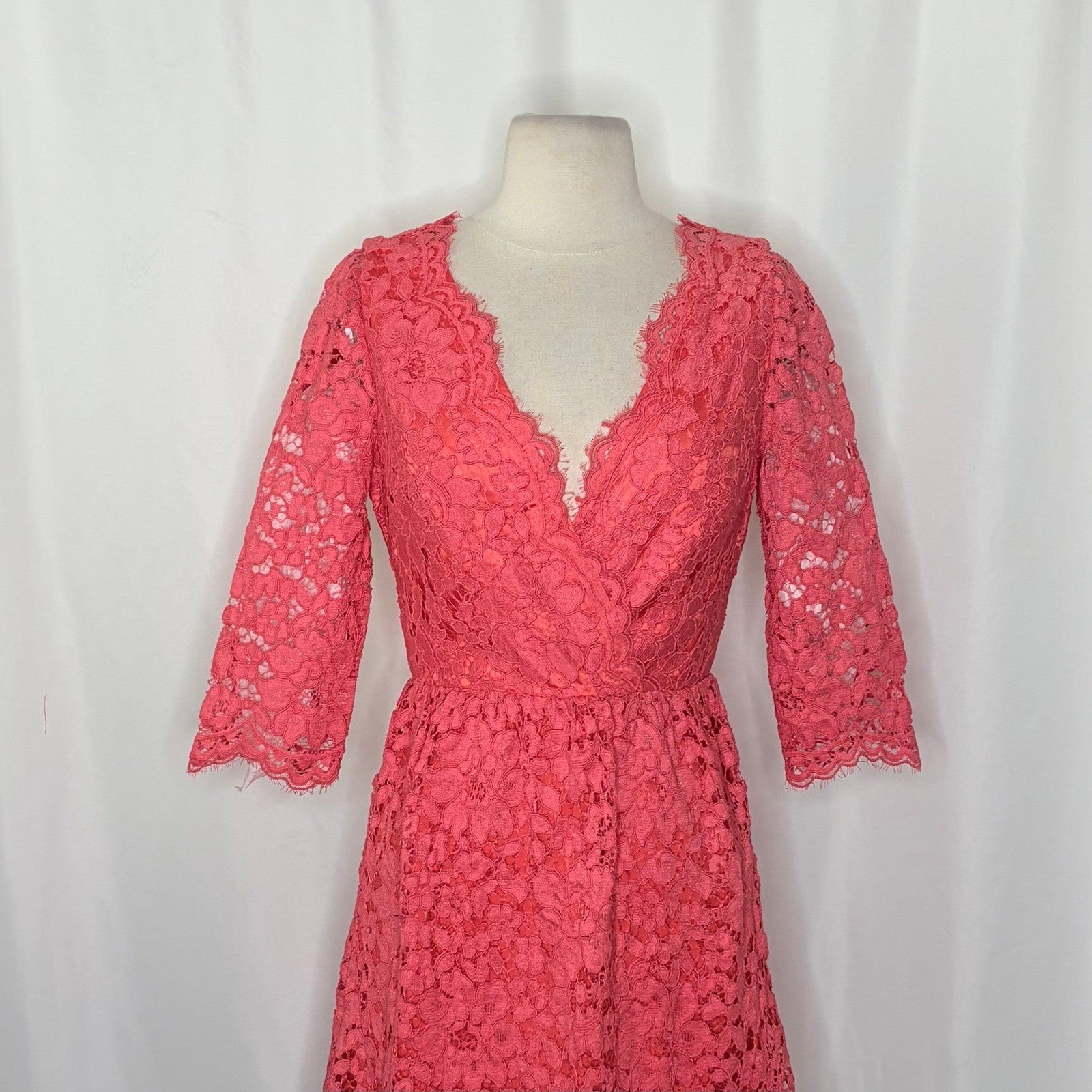 NWT!! ERIN FETHERSTON Pink Floral Lace Dress Fit N' Flare Coquette Lacey Size 4