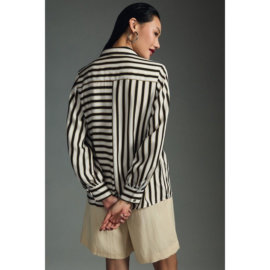 Anthropologie MAEVE Silky Striped Buttondown Black White Tan Button Down Small