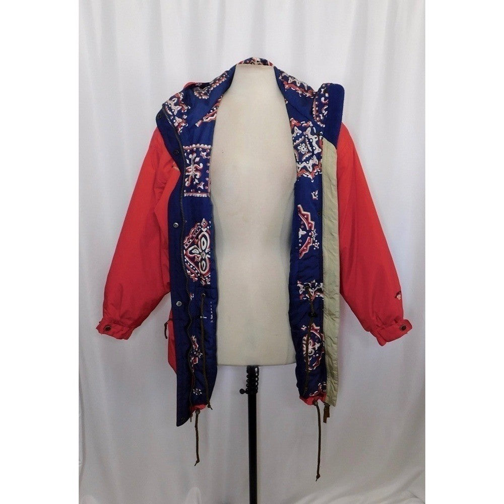 Vintage OBERMEYER Women's Embroidered Hooded Legend Coat Jacket Red Blue Size 10