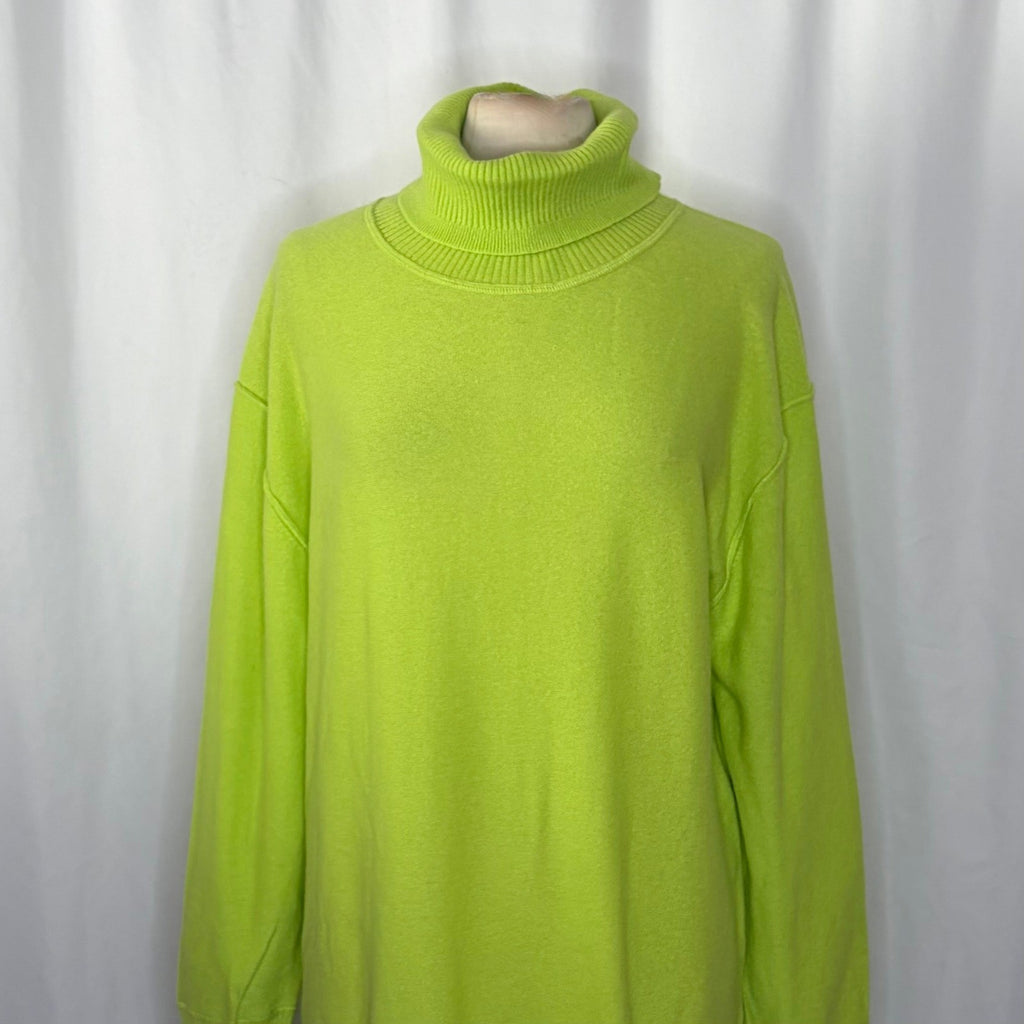 NWT!! FREE PEOPLE Treasure Turtleneck Cashmere Sweater Lime Punch Knit Large