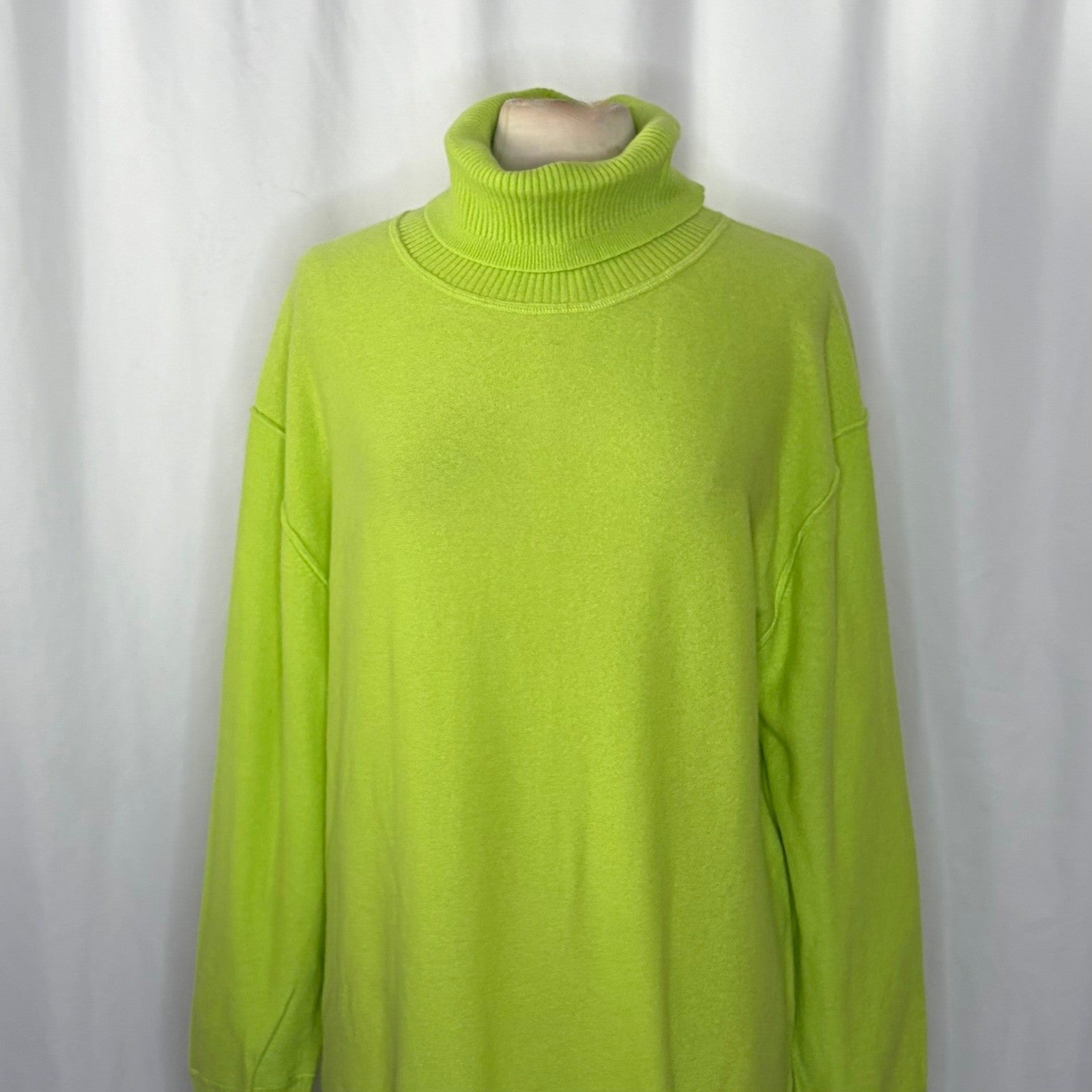 NWT!! FREE PEOPLE Treasure Turtleneck Cashmere Sweater Lime Punch Knit Large