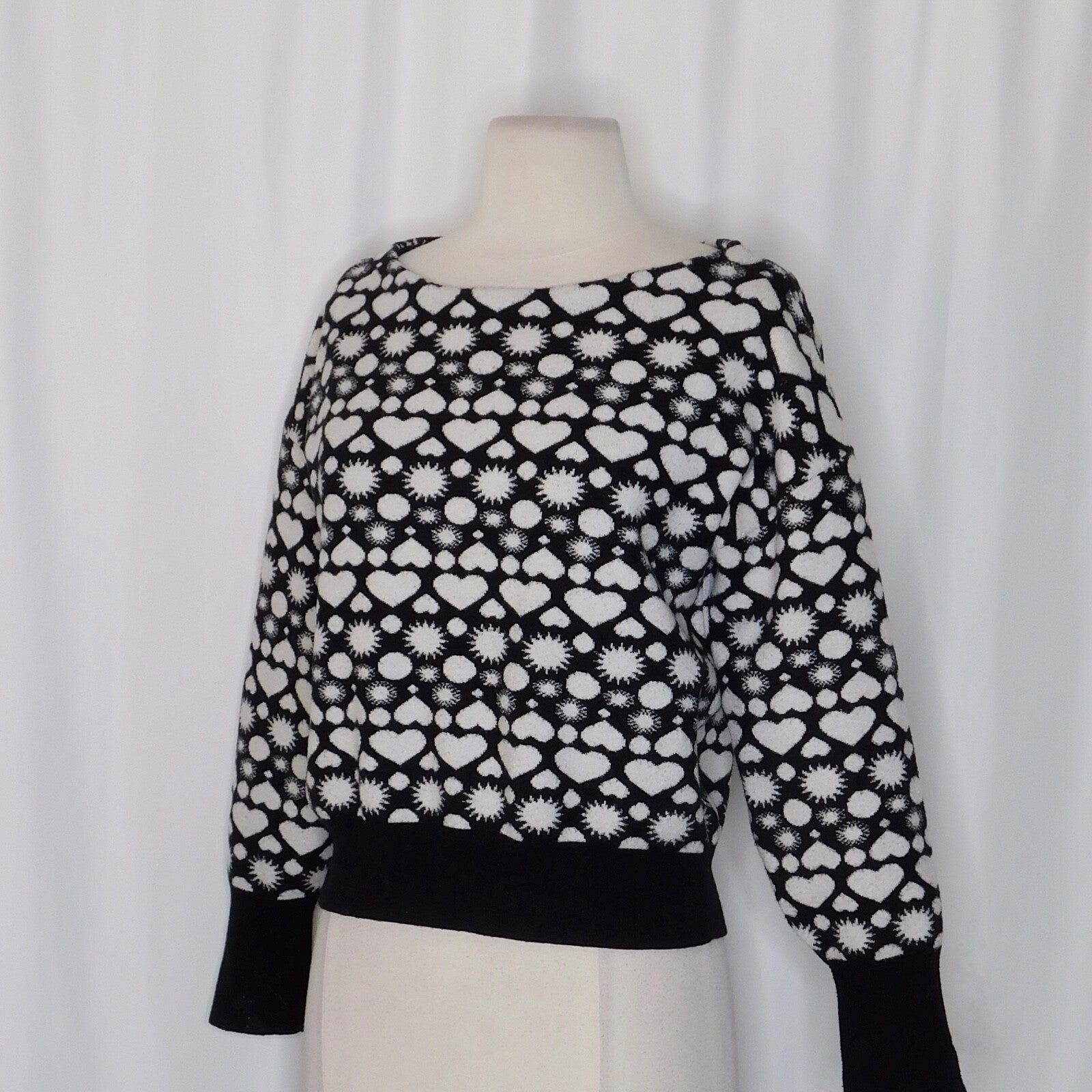 Anthropologie MAEVE Boat Bateau Neck Heart Print Sweater Pullover Knitwear Small