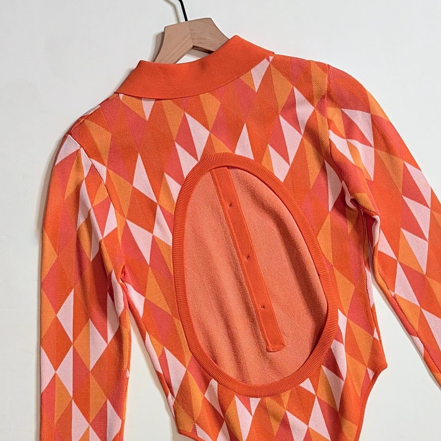 DODO BAR OR Orange Geometric Bodysuit Cutout Back Knit Colorful Cheeky 42 / US 4