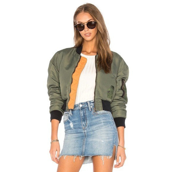 NWT!! Revolve HUDSON JEANS Rogue Olive Green Bomber Jacket Cropped Pockets Small