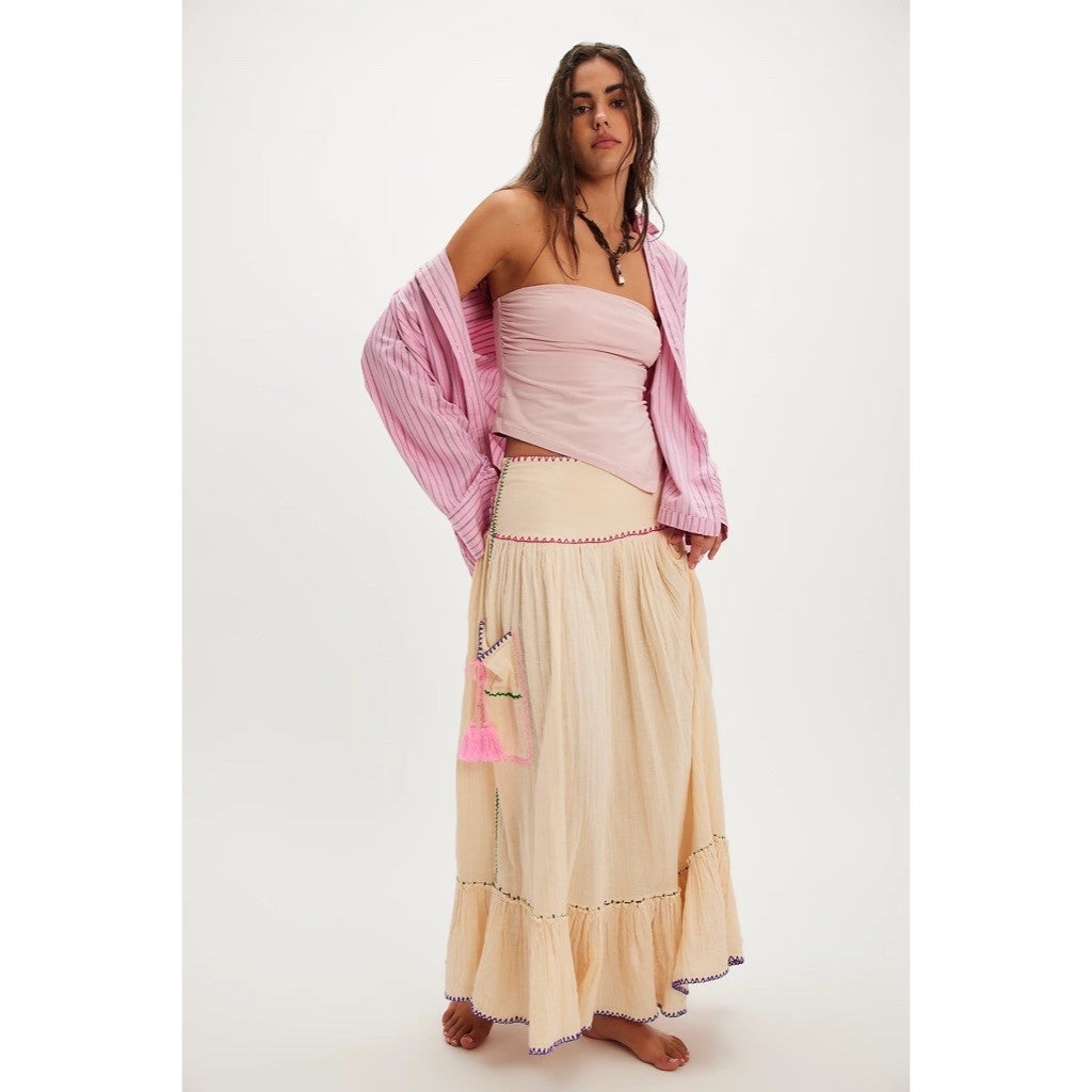 NWT!! FREE PEOPLE Island Time Embroidered Set Skirt Halter Top Gauzy Small