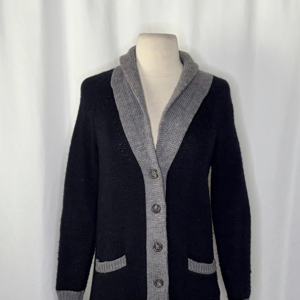 J. CREW Shawl Collar Boyfriend Cardigan Sweater Wool Mohair Navy Blue Gray XS