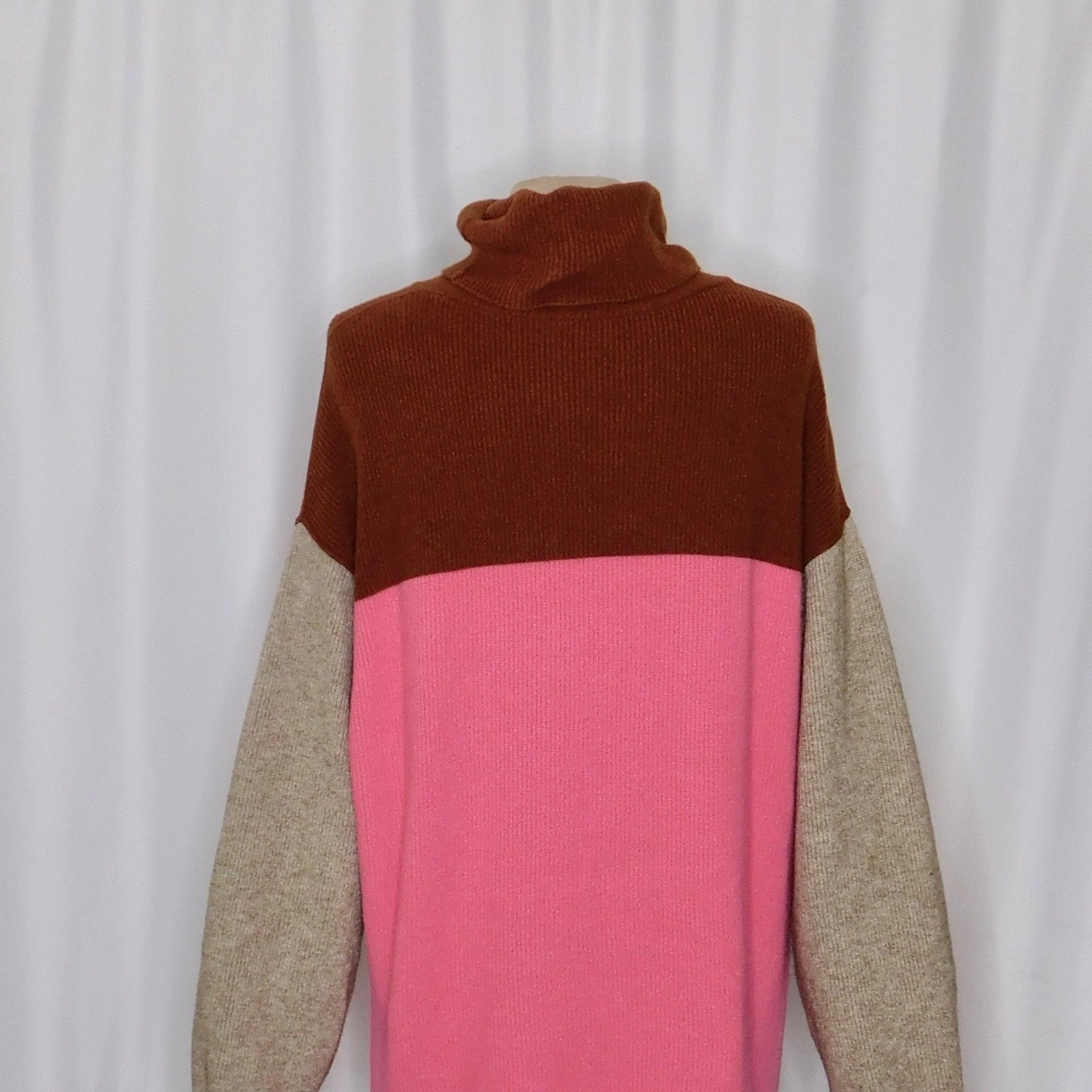 FREE PEOPLE Softly Structured Colorblock Sweater Turtleneck Candy Pop Medium