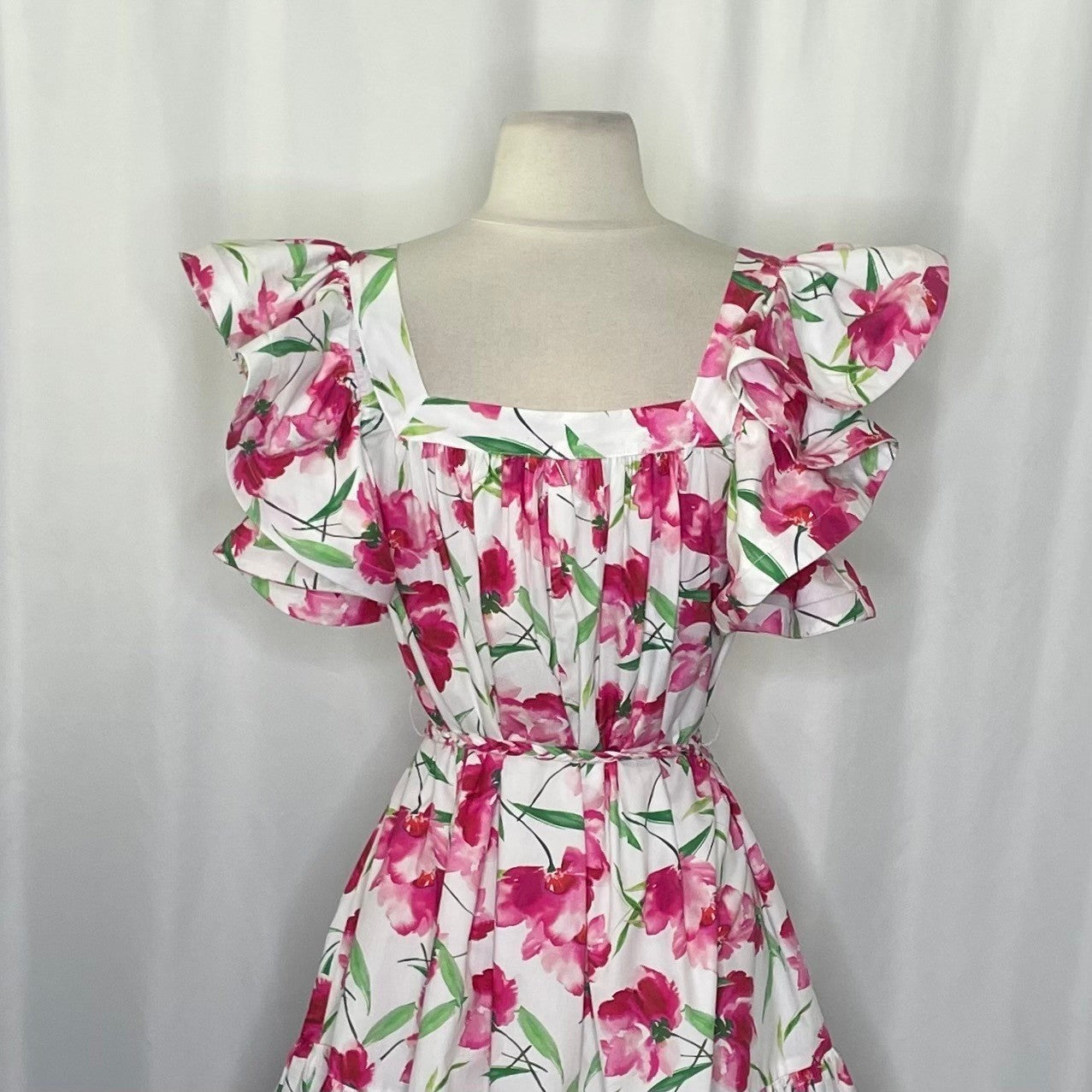 MISA Los Angeles Selma Floral Dress Ruffled A-Line Mini White Pink X-Small