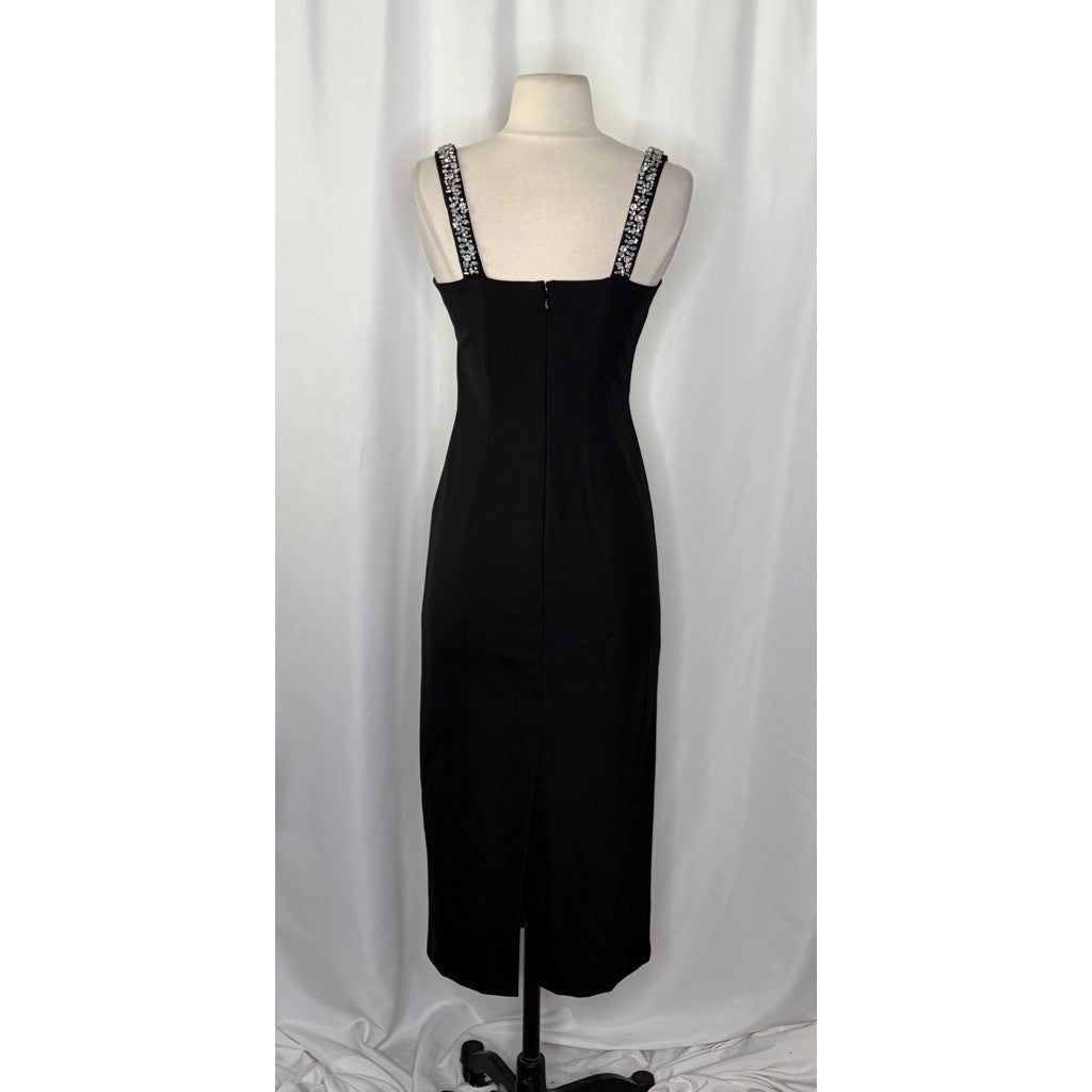 CAMILA COELHO Black Embellished Midi Sheath Dress Glam Solid Party Cocktails XS