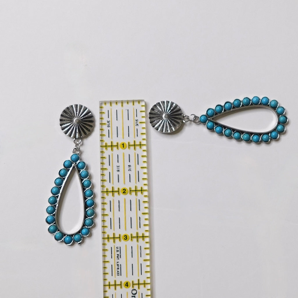 NEW Long Turquoise Bar Drop Earrings Western Southwestern Cowgirl Ranch Rodeo