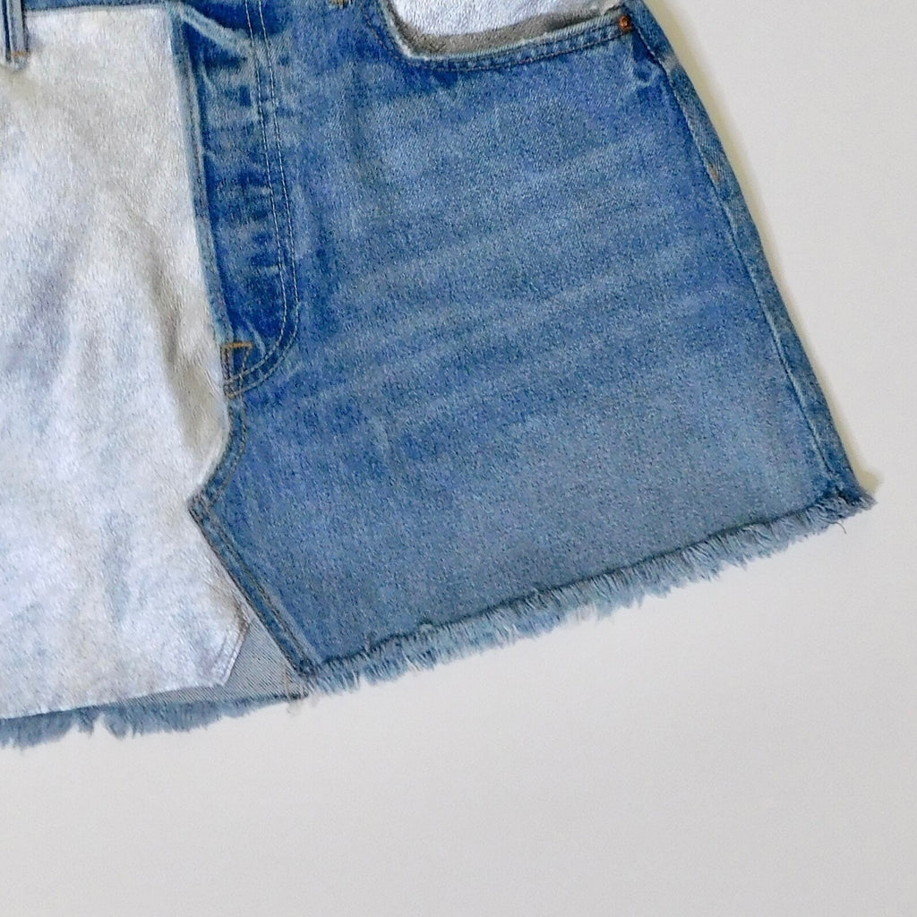 GRLFRND Girlfriend Milla Metallic Panel Denim Silver Mini Skirt Two Face Size 28