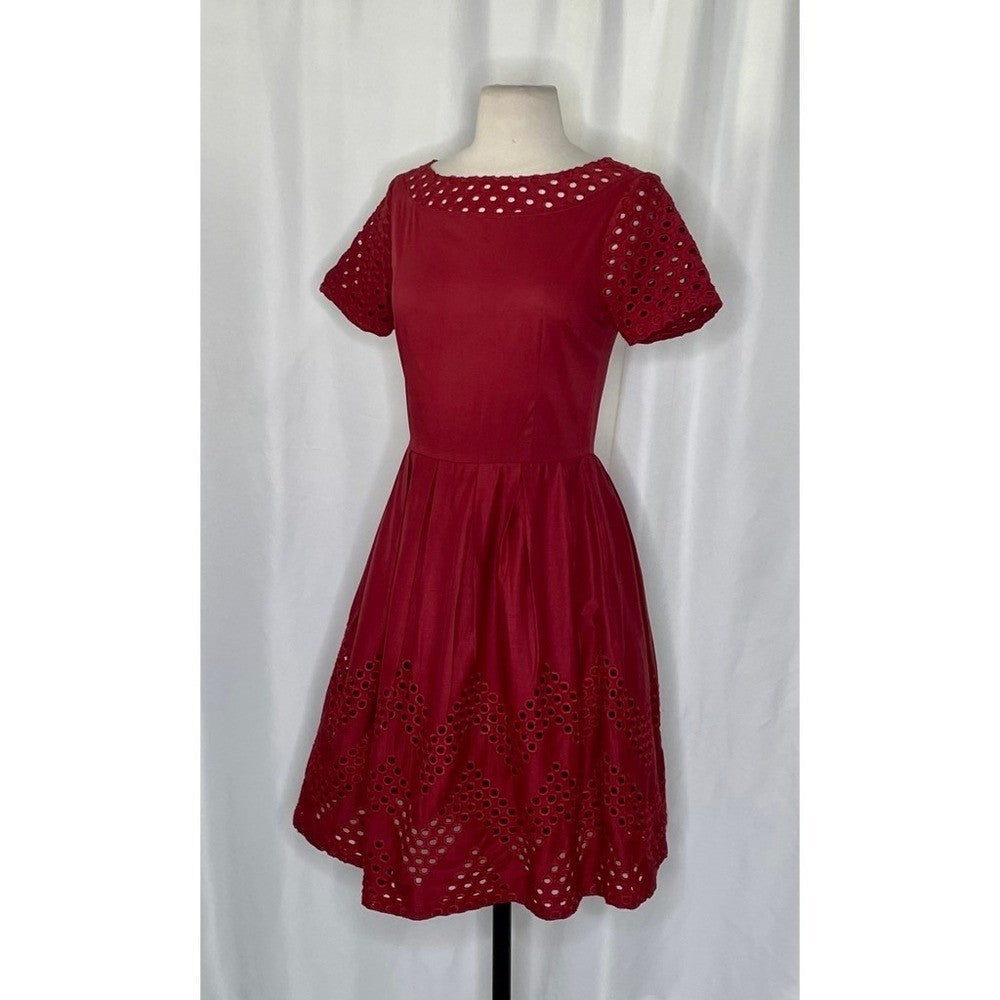 DEAR CREATURES Piper Berry Embroidered Dress Dark Red Embroidered X-Small