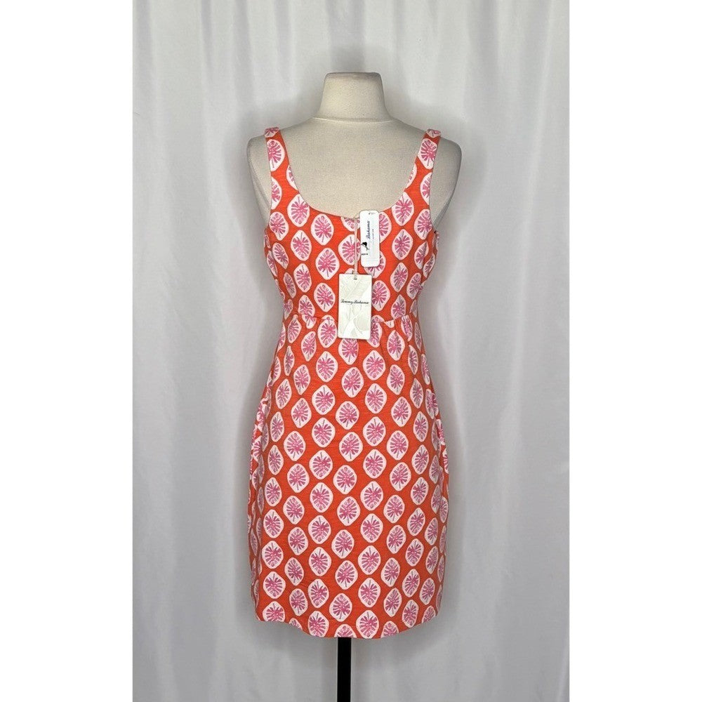 NWT!! TOMMY BAHAMA Wood Blockin' Dress Palm Frond Curuba Orange Pink Knit XS