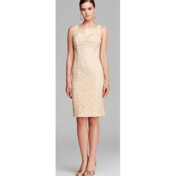 SUE WONG Nocturne Champagne Sequin Sleeveless Party Cocktail Sheath Dress Size 4