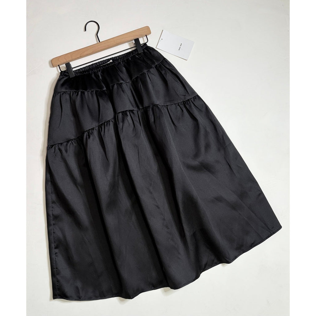 NWT!! MOD REF Black Taffeta Midi Tiered Skirt Solid Elastic Waist X-Small