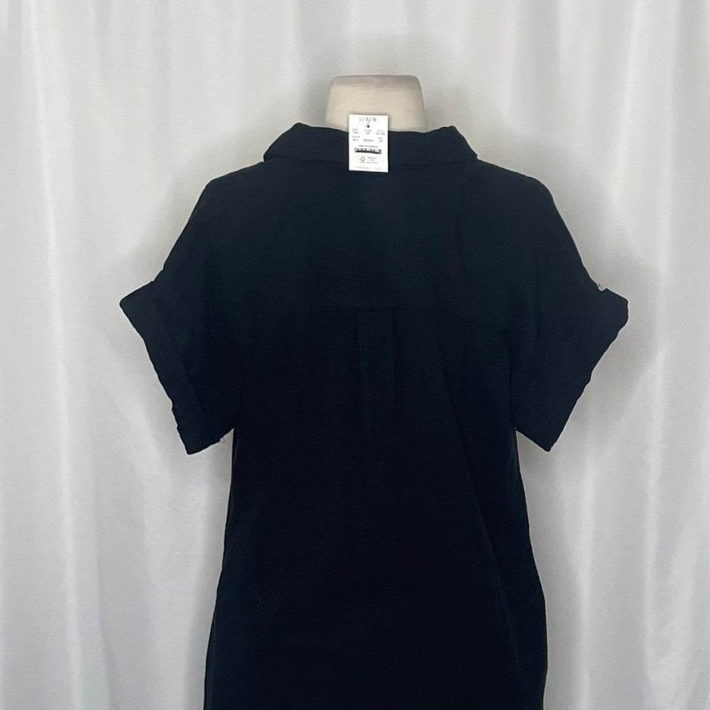 NWT!! J. CREW Factory Short Sleeve Popover Dress Solid Black Travel Vacation XS