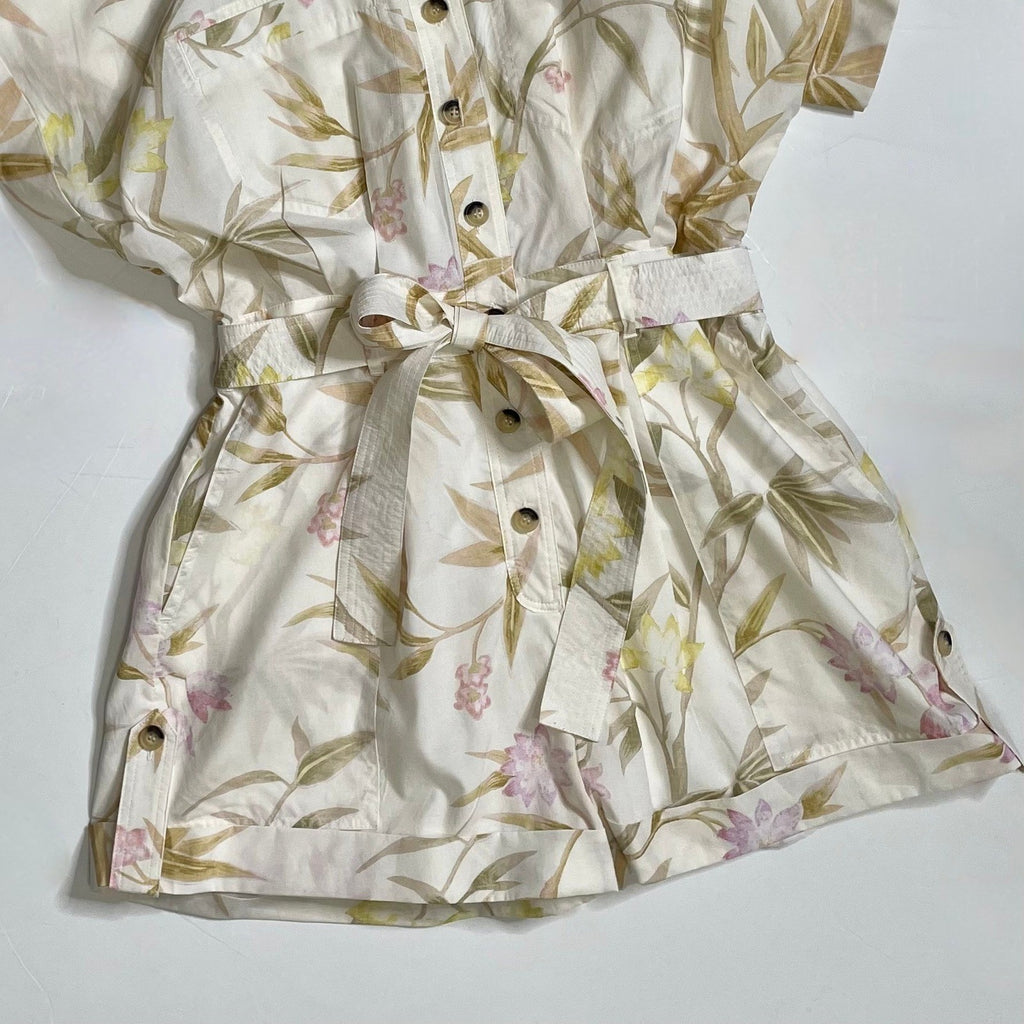 VANESSA BRUNO Eya Playsuit Floral Belted Cargo Pockets Vacation Size 38 / US 6