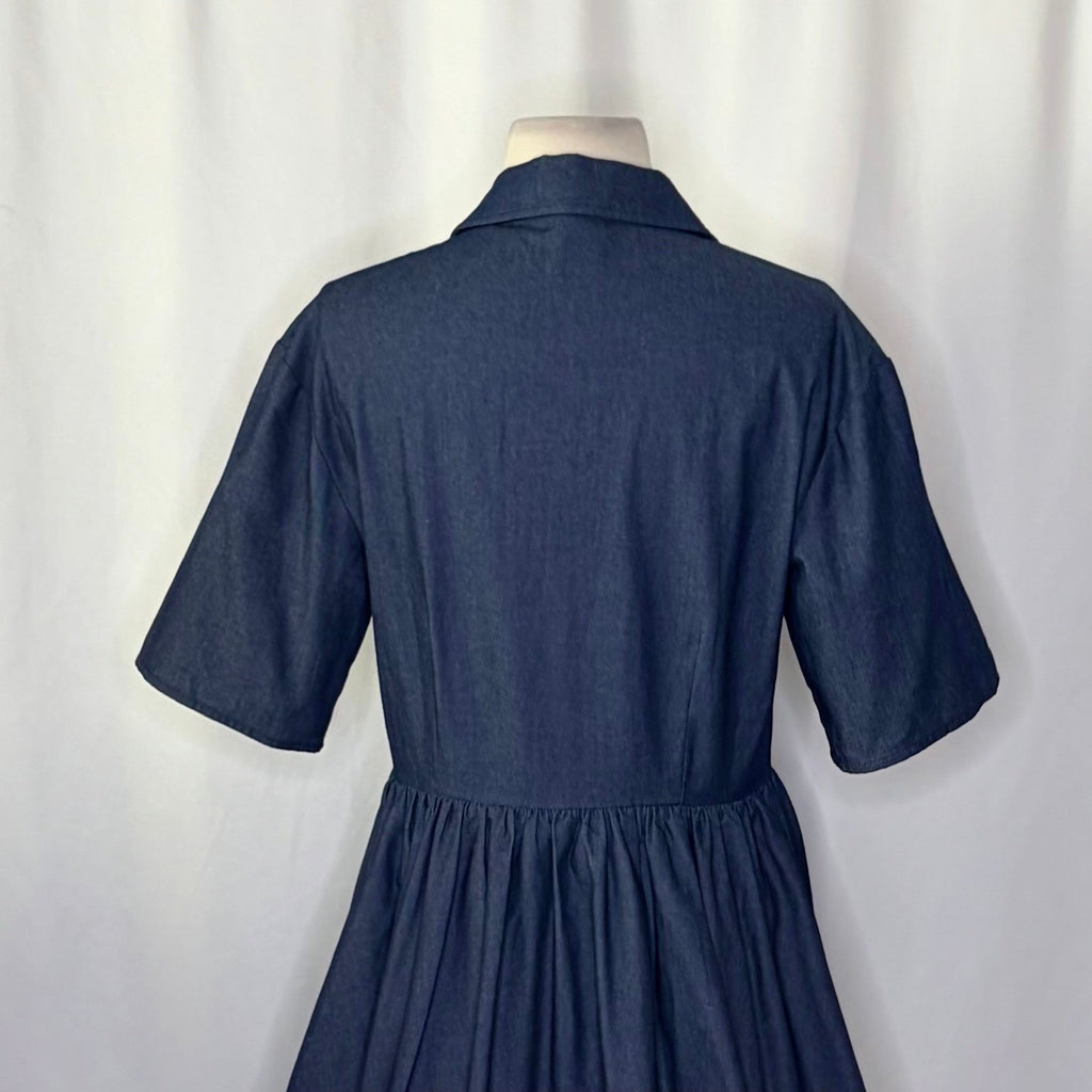 Anthropologie MARE MARE Short Sleeve Denim Bubble Hem Mini Dress Pockets Small