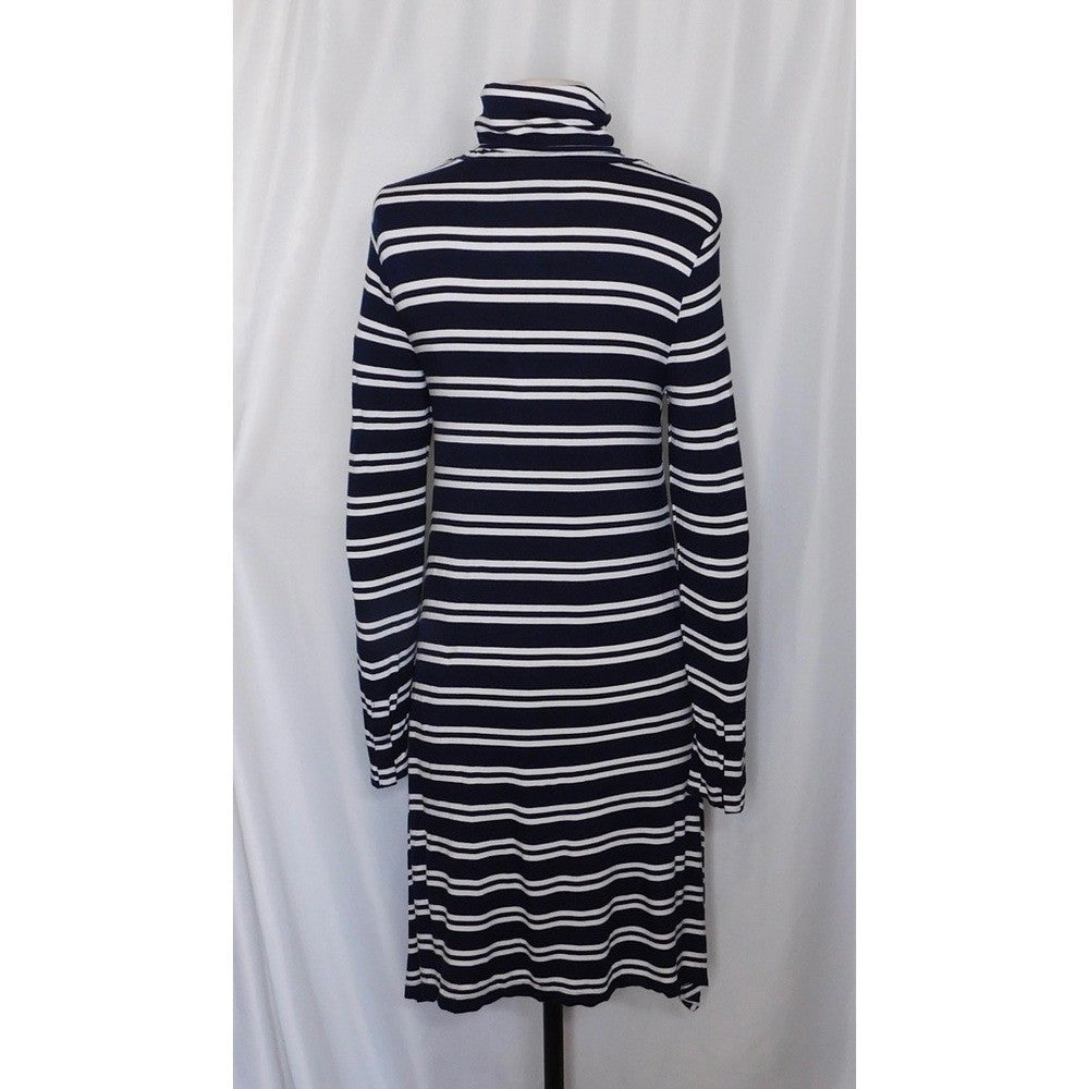 Anthropologie MAEVE Navy Blue White Striped Turtleneck Jersey Knit Dress Small